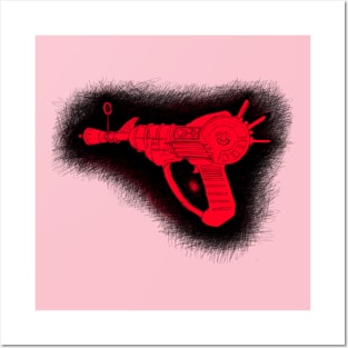 Zombies Red and Black Sketchy Ray Gun on Soft Pink Posters and Art